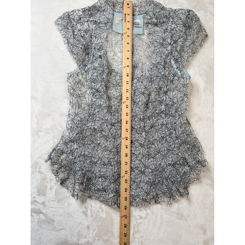 Black and white Floral Lace Button Peplum Blouse Cap Sleeve, romantic Victorian, - Picture 8 of 11